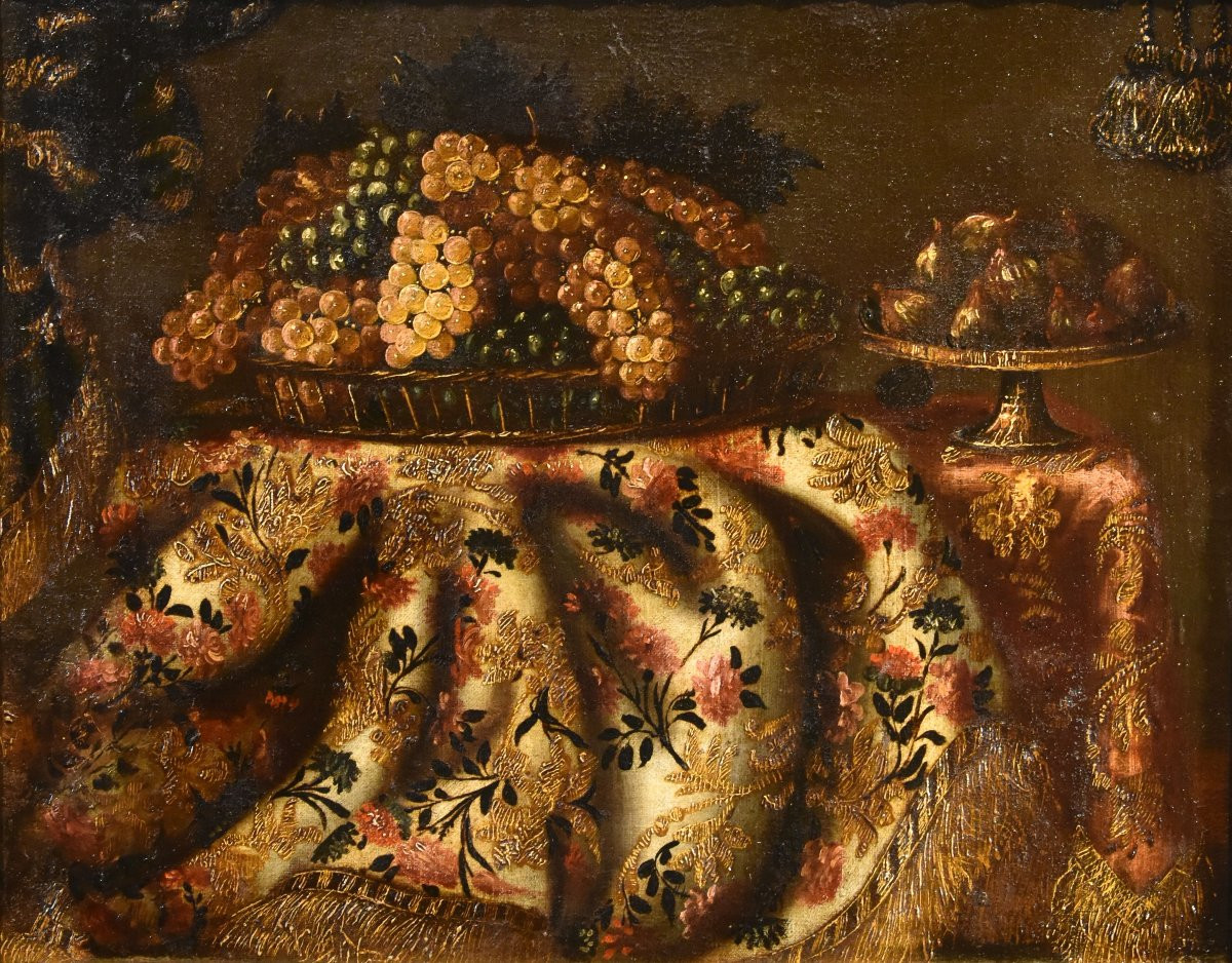 Nature Morte Avec Tapis, Raisins Et Figues,  Antonio Gianlisi II (1677 - 1727)-photo-3
