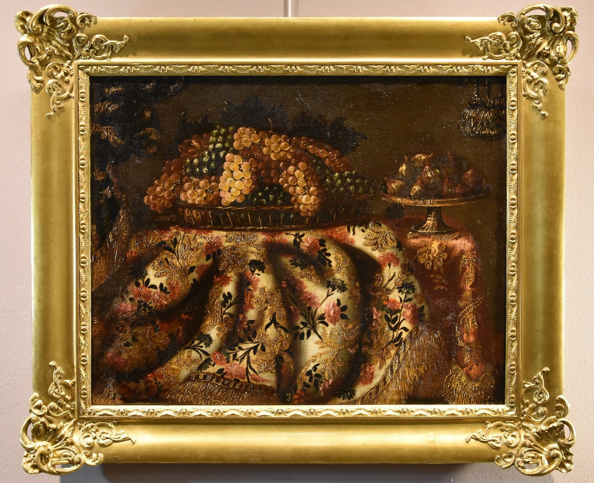 Nature Morte Avec Tapis, Raisins Et Figues,  Antonio Gianlisi II (1677 - 1727)