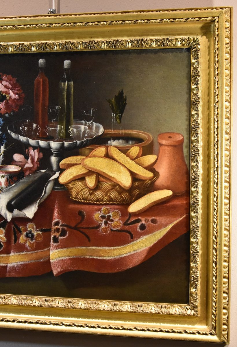Giacomo Nani (Porto Ercole 1698 - Naples 1770), Nature Morte Avec Fleurs, Verres En Cristal...-photo-4