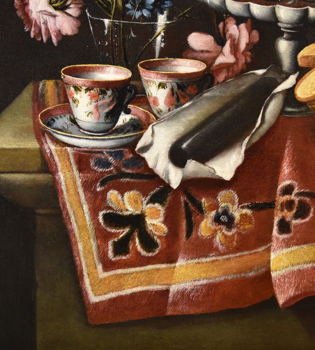 Giacomo Nani (Porto Ercole 1698 - Naples 1770), Nature Morte Avec Fleurs, Verres En Cristal...-photo-4