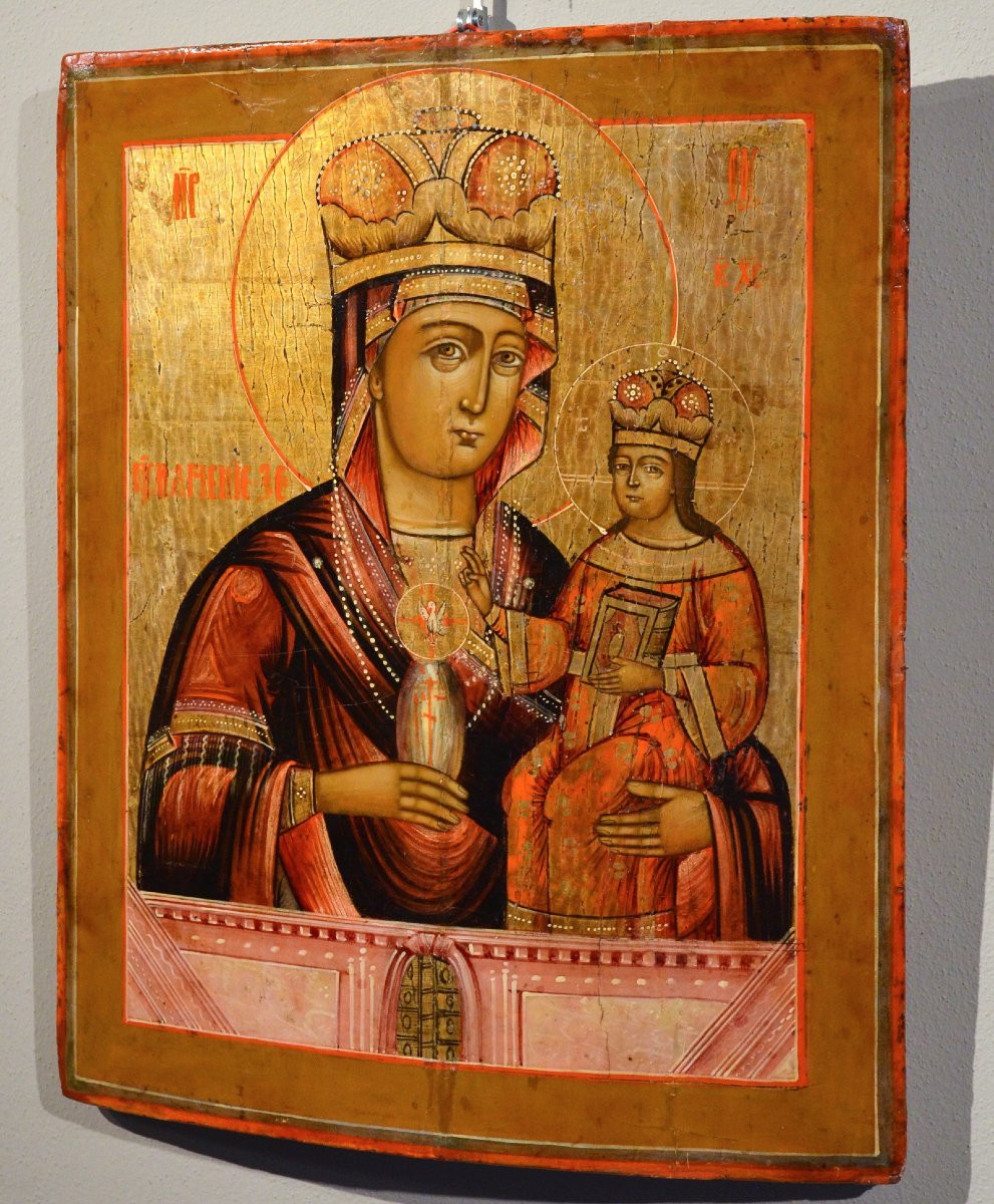 Ancienne Icône 'vierge à l'Enfant', Russie (Moscou) XVIIIe Siècle-photo-3