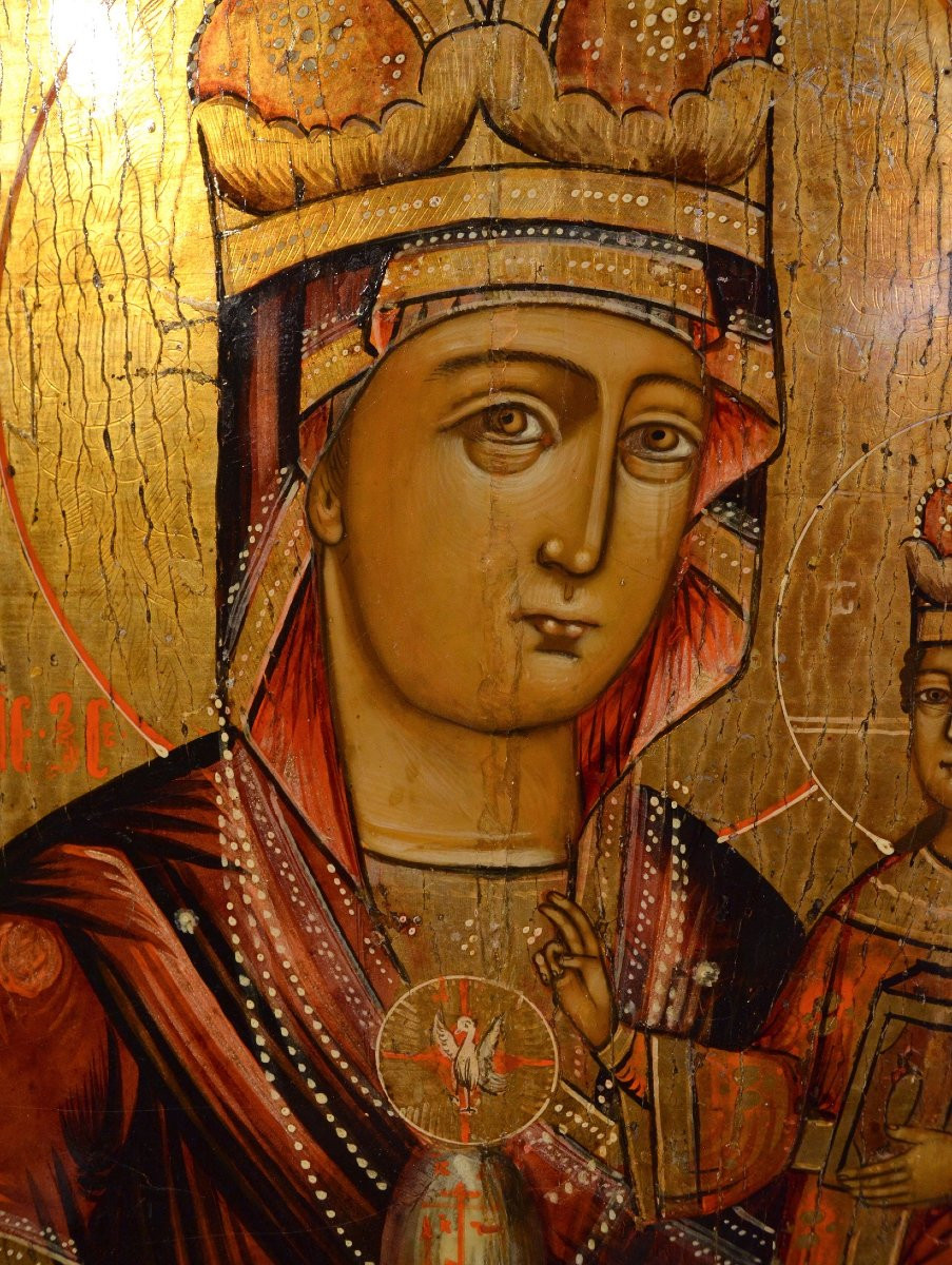 Ancienne Icône 'vierge à l'Enfant', Russie (Moscou) XVIIIe Siècle-photo-4