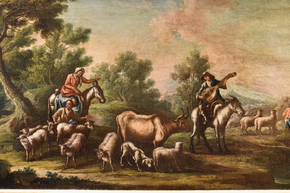 Christian Reder (Leipzig 1656 - Rome 1729) , Paysage avec idylle pastorale-photo-2