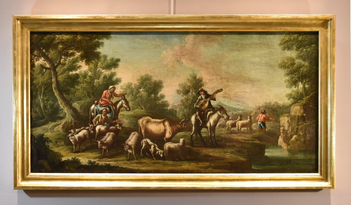 Christian Reder (Leipzig 1656 - Rome 1729) , Paysage avec idylle pastorale-photo-8