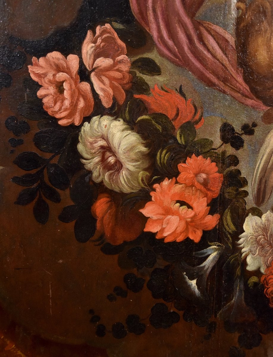 Paire d'Anges à Guirlande Florale, Carlo Maratta (camerano, 1625 - Rome, 1713) Atelier De-photo-4