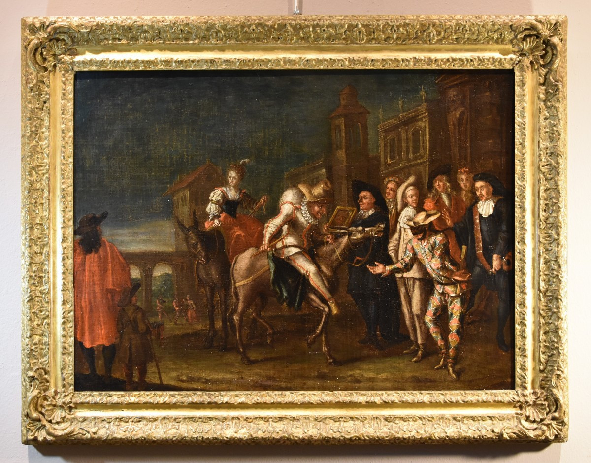 Carnival In Venice With Harlequin, Marco Marcola (verona, 1711 - 1780)