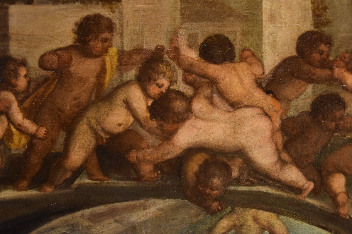 Tiziano Vecellio (1490 - 1576) Atelier, Lutte entre angelots sur le pont des Poings à Venise-photo-5