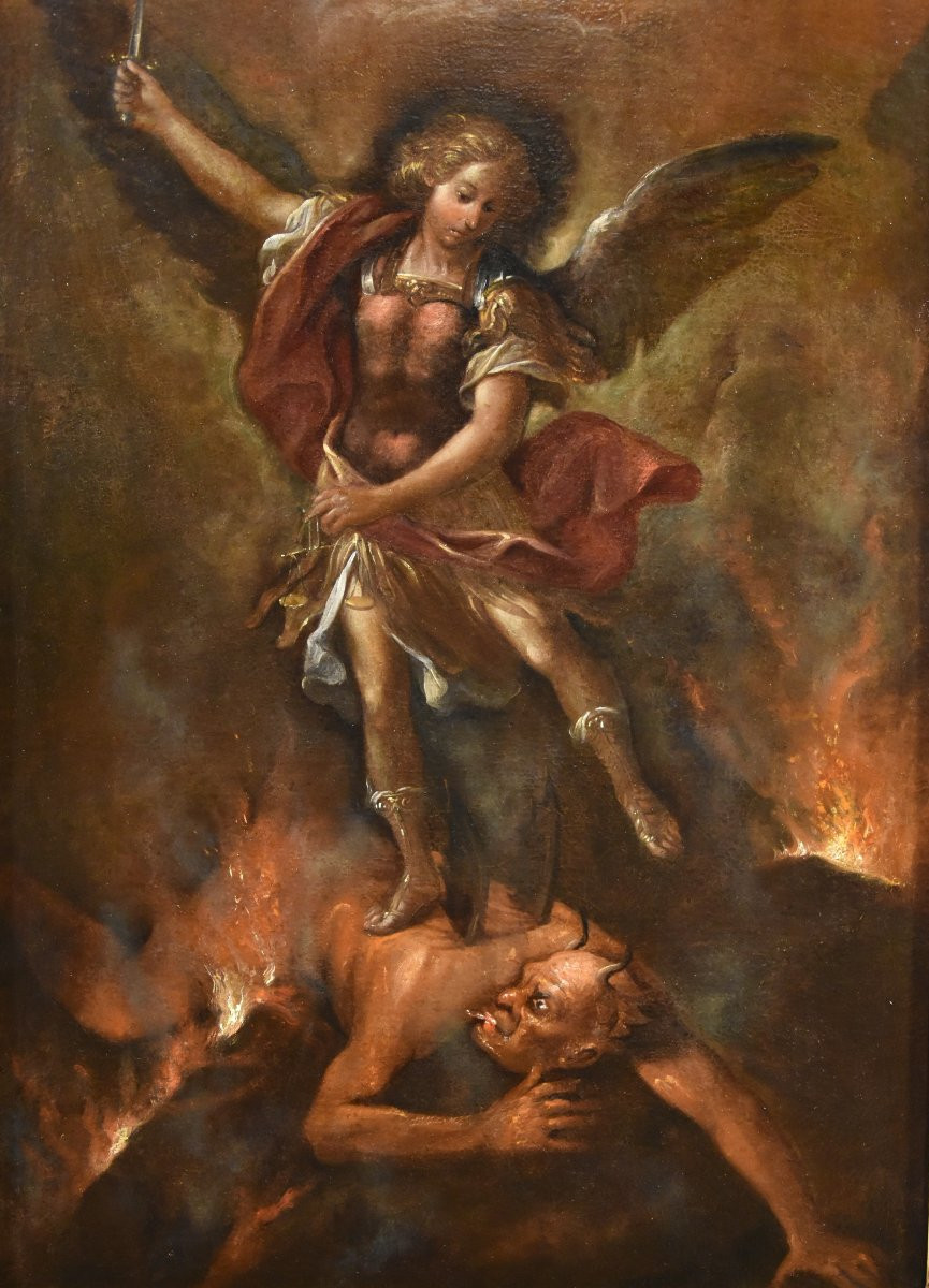 Saint Michel Archange victorieux, Peintre romain du XVIIe-XVIIIe siècle-photo-3