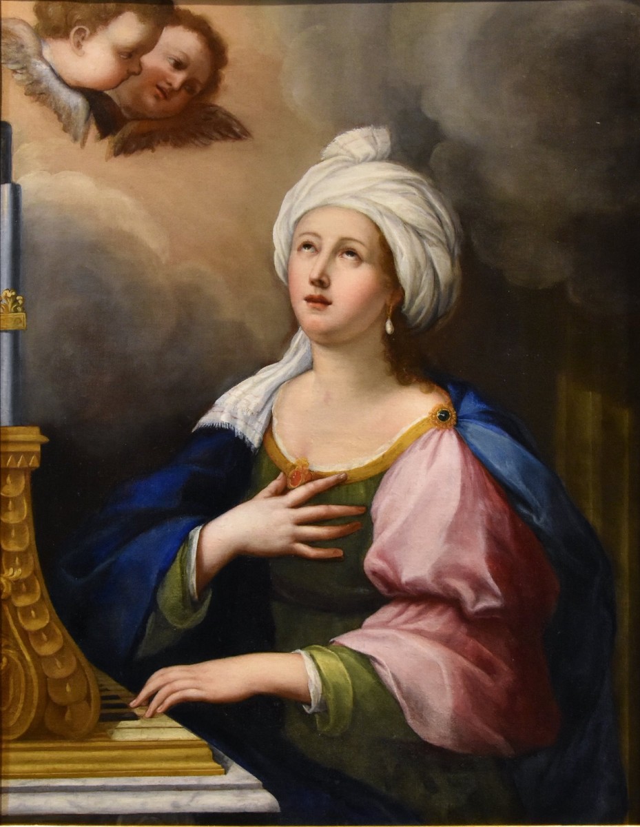 Sainte Cécile Et Deux Angelots, Lucas De La Haye Dit Luca Fiammingo (Nivelles 1612 -Rome 1682) 