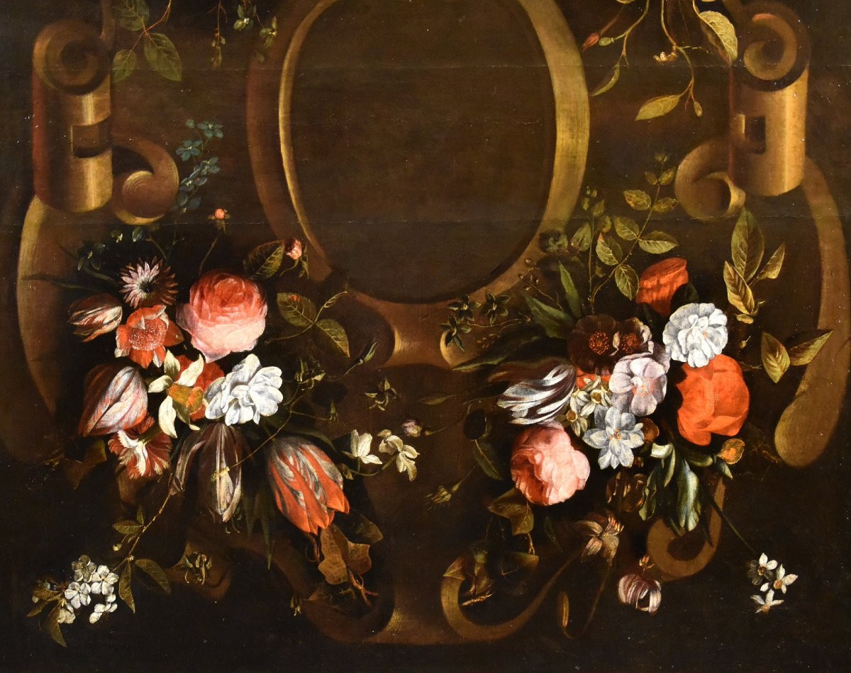 Flower Garland With Cartouche, Frans Van Everbroeck (antwerp, 1628 - London 1693)-photo-4