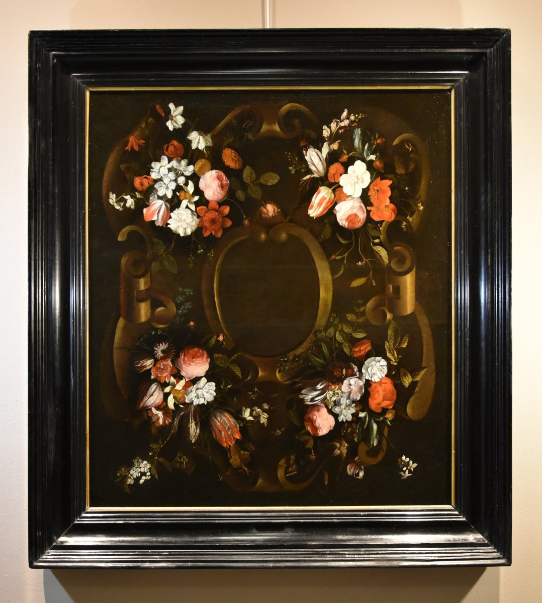 Flower Garland With Cartouche, Frans Van Everbroeck (antwerp, 1628 - London 1693)-photo-1