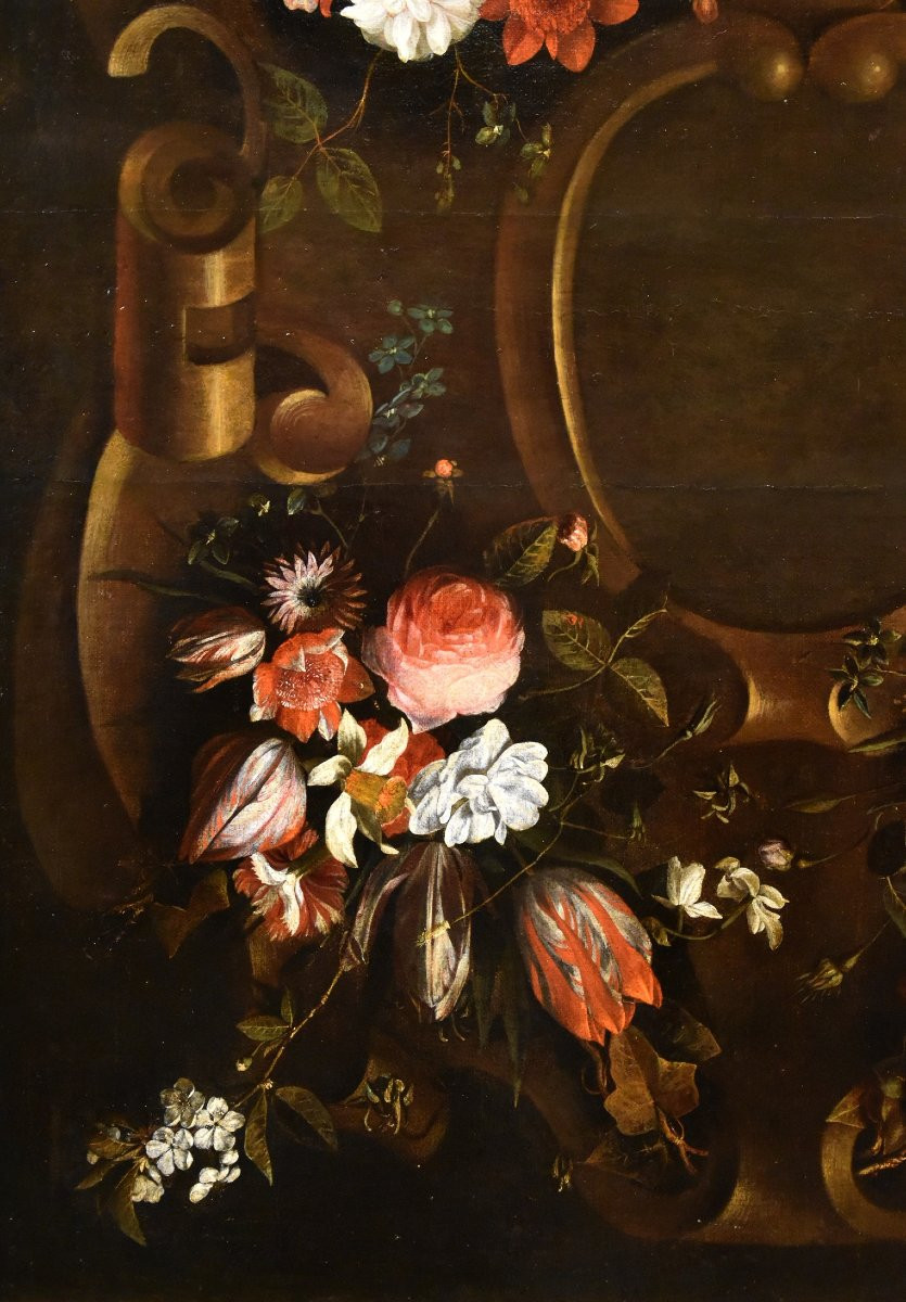 Flower Garland With Cartouche, Frans Van Everbroeck (antwerp, 1628 - London 1693)-photo-2