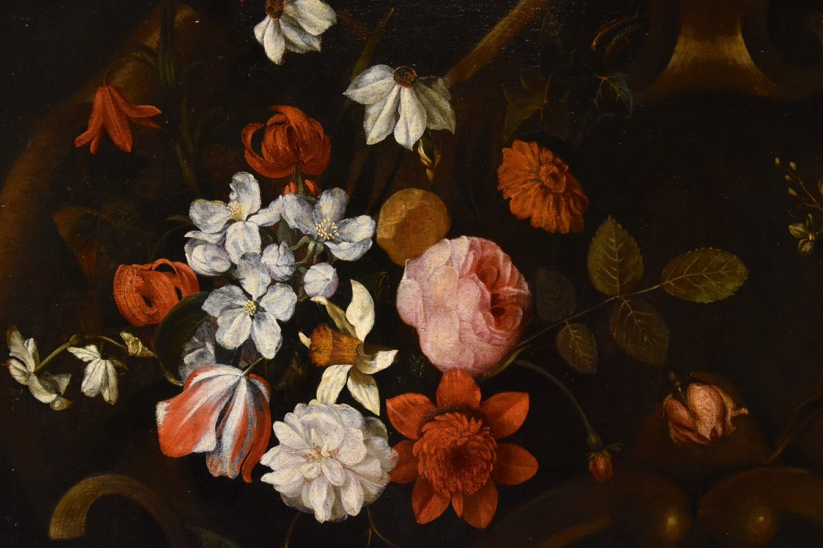 Flower Garland With Cartouche, Frans Van Everbroeck (antwerp, 1628 - London 1693)-photo-5