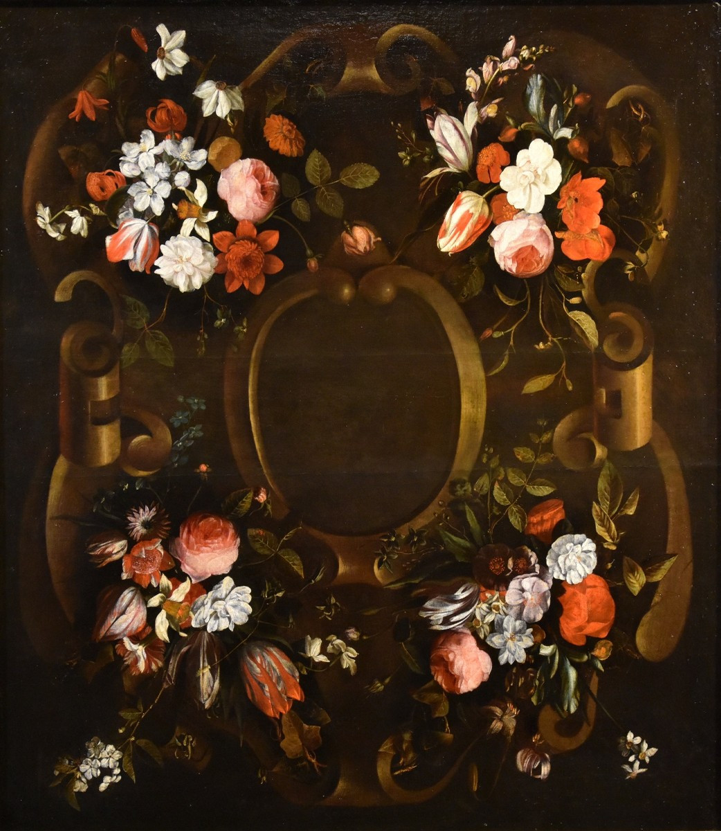 Flower Garland With Cartouche, Frans Van Everbroeck (antwerp, 1628 - London 1693)