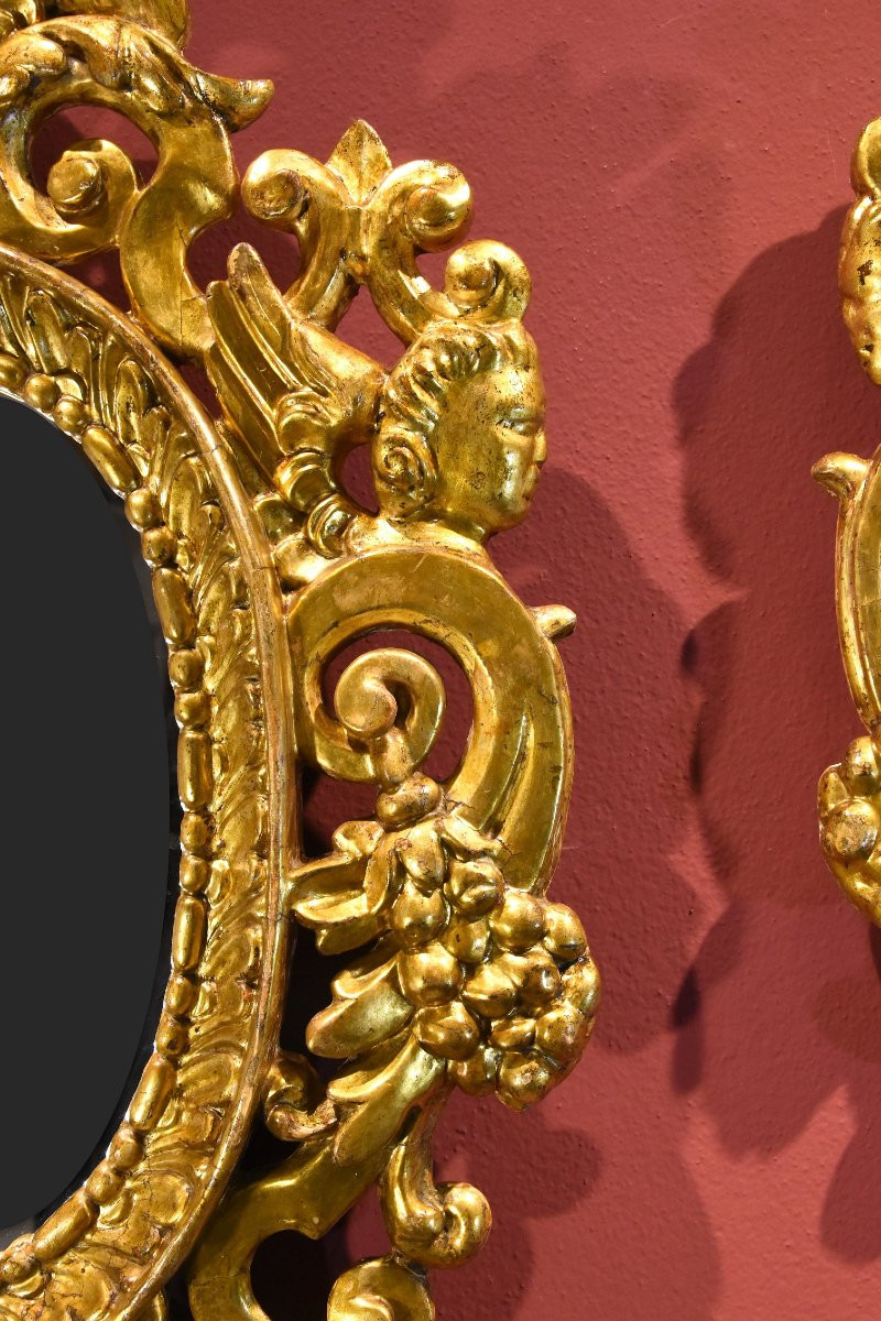 Pair Of Carved And Gilded Mirror Cabinets 'in The Manner Of Sansovino', Venice 18th Century-photo-6