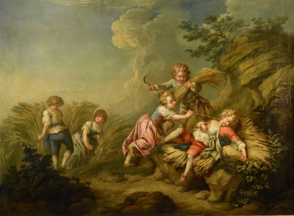 Jeu d'Enfants Comme Allégorie De l'Eté, Etienne Jeaurat (vermenton 1699 - Versailles 1789)-photo-2