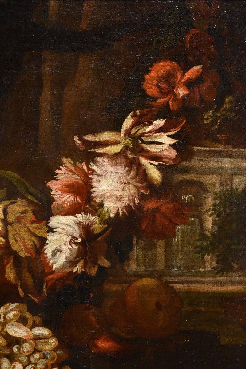 Aniello Ascione (Naples, C. 1680 - 1708), Nature Morte Avec Feston De Fleurs-photo-5