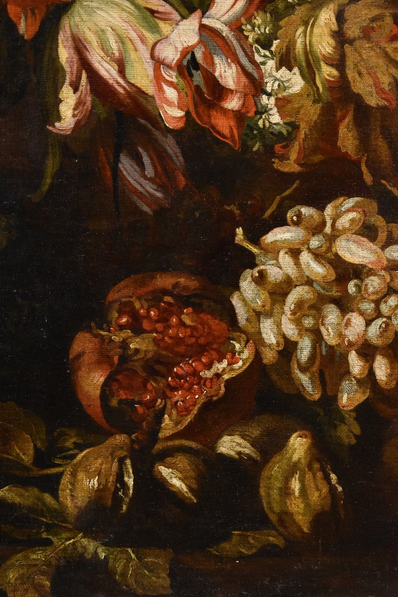 Aniello Ascione (Naples, C. 1680 - 1708), Nature Morte Avec Feston De Fleurs-photo-6