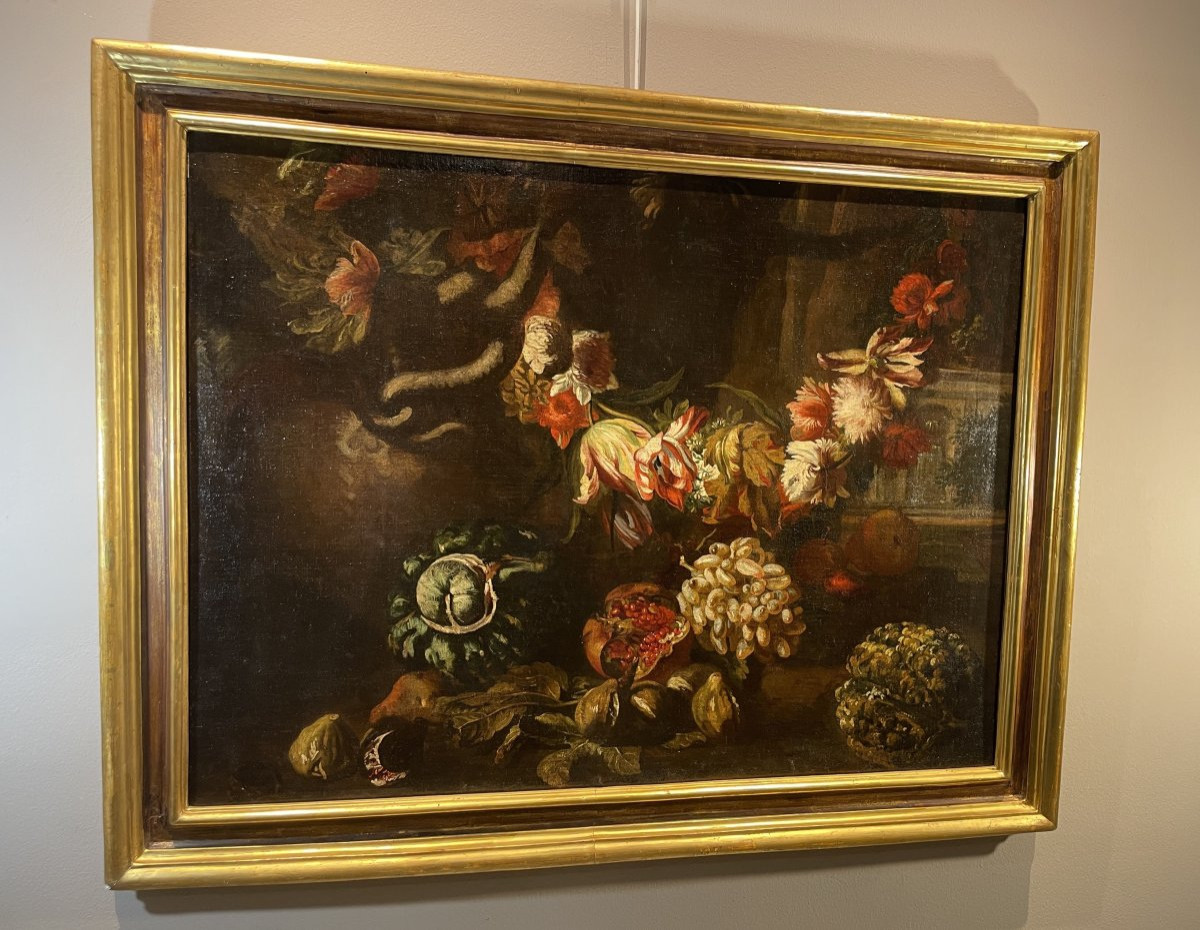 Aniello Ascione (Naples, C. 1680 - 1708), Nature Morte Avec Feston De Fleurs-photo-8
