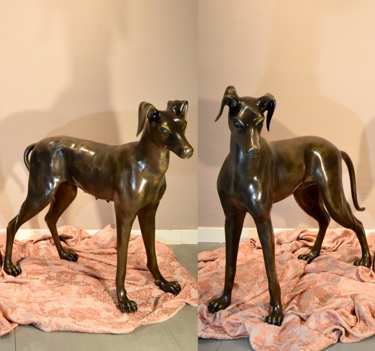 Paire de lévriers Art Déco en bronze,  France XXe siècle-photo-2