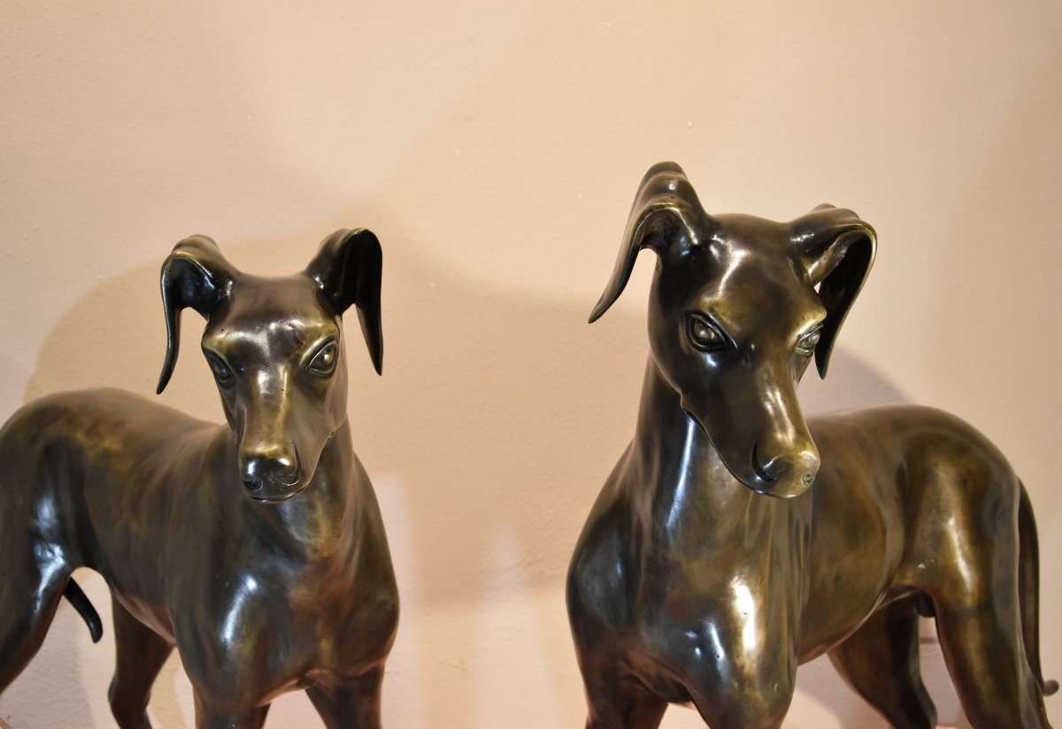 Paire de lévriers Art Déco en bronze,  France XXe siècle-photo-3