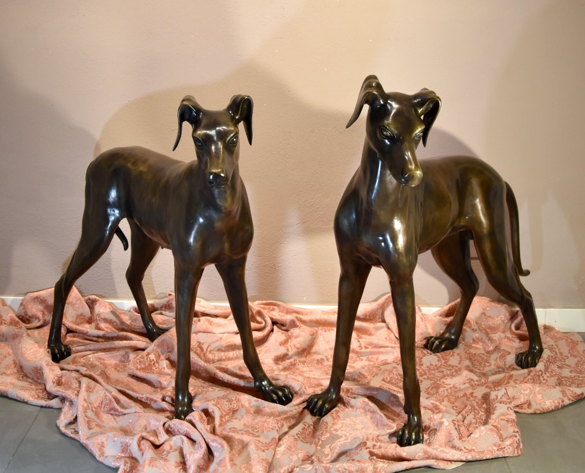 Paire de lévriers Art Déco en bronze,  France XXe siècle-photo-6
