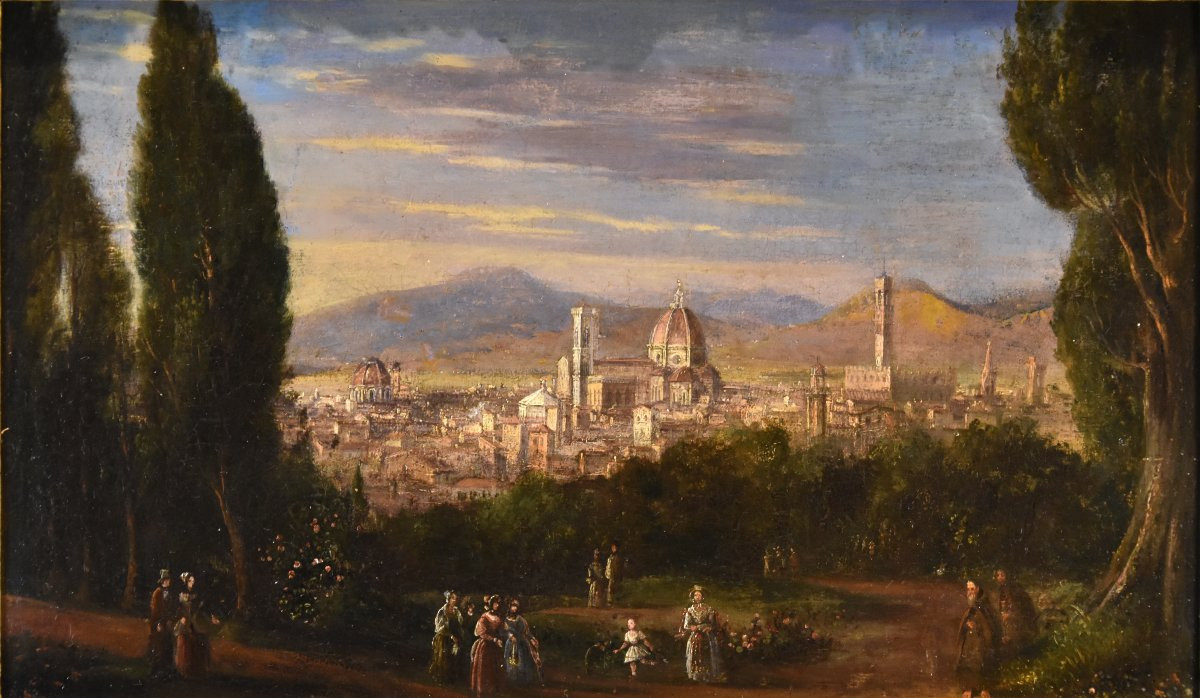 Vue panoramique de Florence, Peintre paysagiste du XVIIIe-XIXe siècle-photo-3