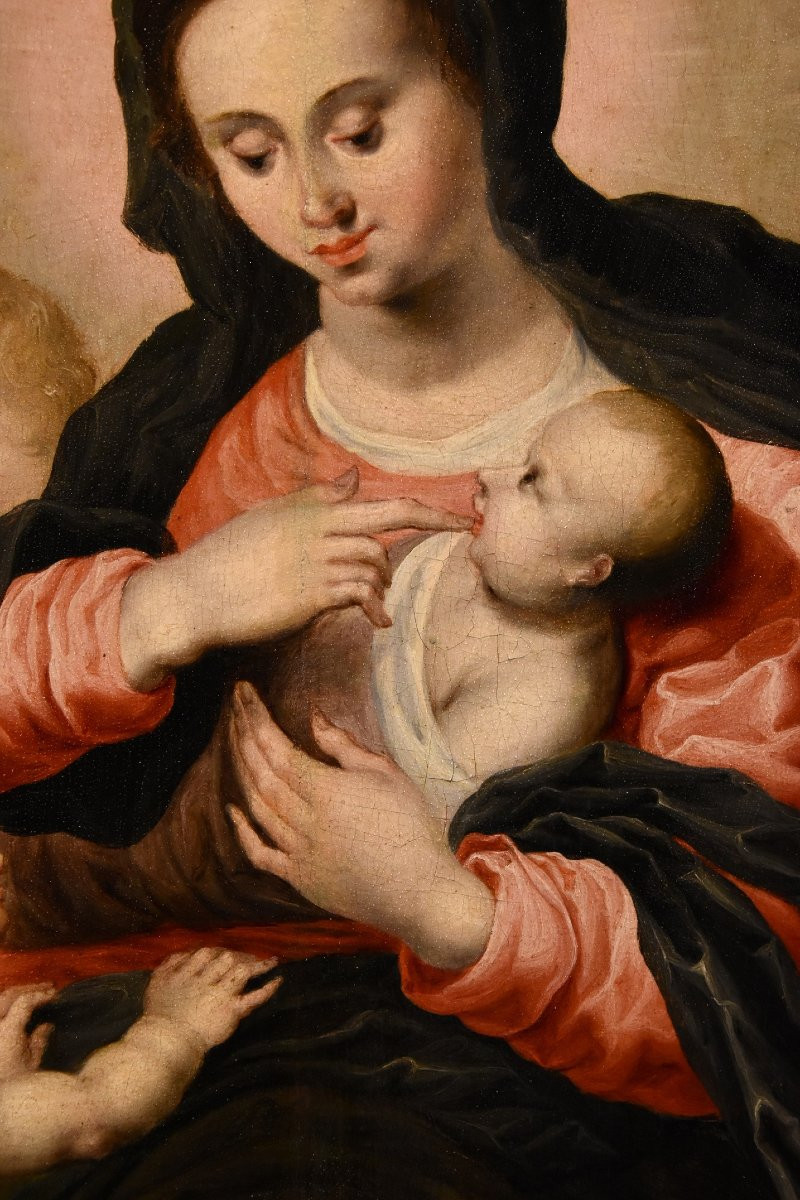 Vierge à l'Enfant Avec Trois Anges, Hendrick Van Balen (anvers 1575 - 1632) Atelier De -photo-2