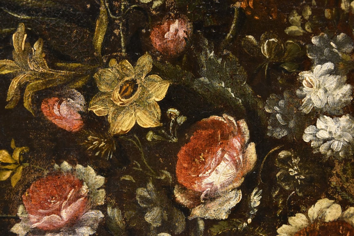 Andrea Scacciati (florence 1642-1710)  Composition Of Flowers Within Embossed Vase  (2 Of 3)-photo-5