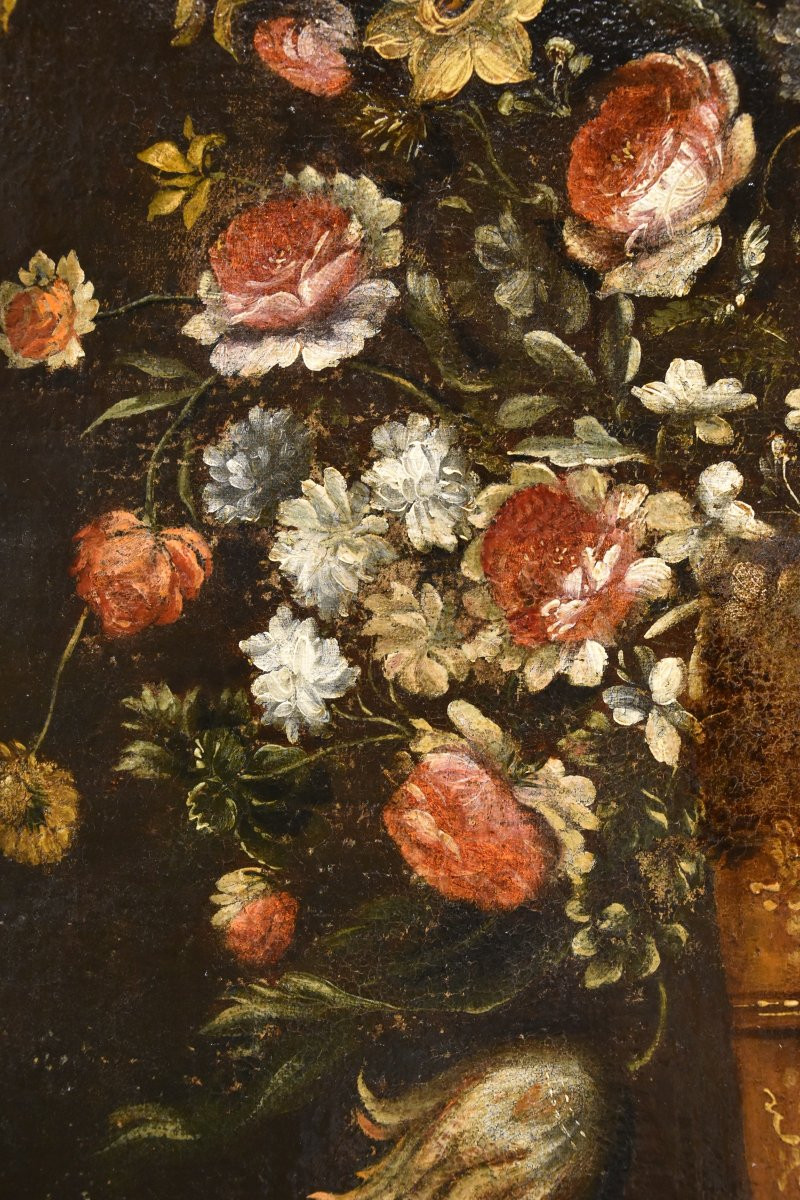 Andrea Scacciati (florence 1642-1710)  Composition Of Flowers Within Embossed Vase  (2 Of 3)-photo-7