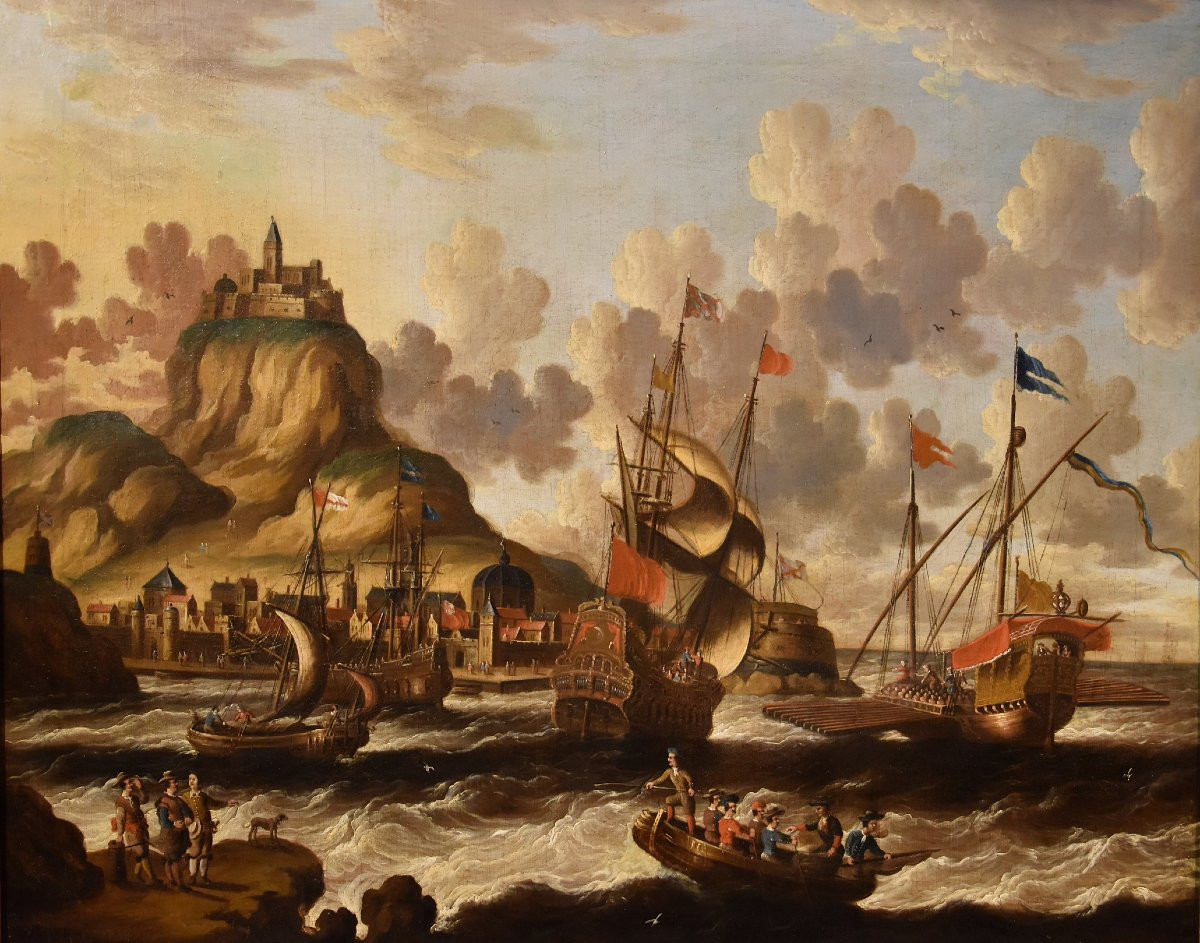 Peter Van Der Velde (Anvers 1634 - 1714), Vue Côtière Avec Navires Et Château (monogrammé)-photo-2