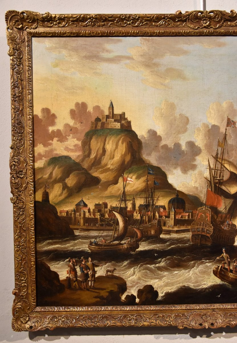 Peter Van Der Velde (Anvers 1634 - 1714), Vue Côtière Avec Navires Et Château (monogrammé)-photo-3