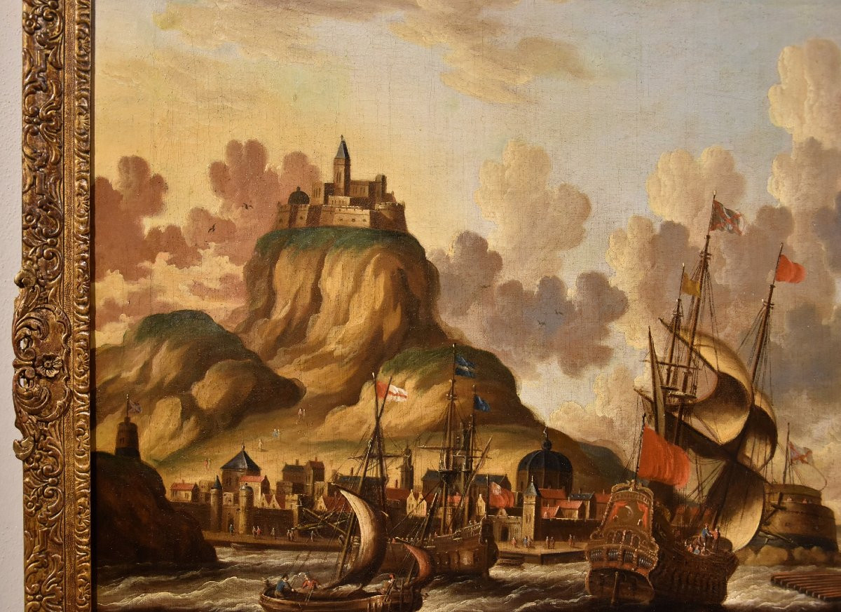 Peter Van Der Velde (Anvers 1634 - 1714), Vue Côtière Avec Navires Et Château (monogrammé)-photo-2