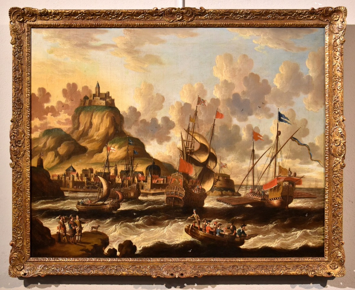 Peter Van Der Velde (Anvers 1634 - 1714), Vue Côtière Avec Navires Et Château (monogrammé)