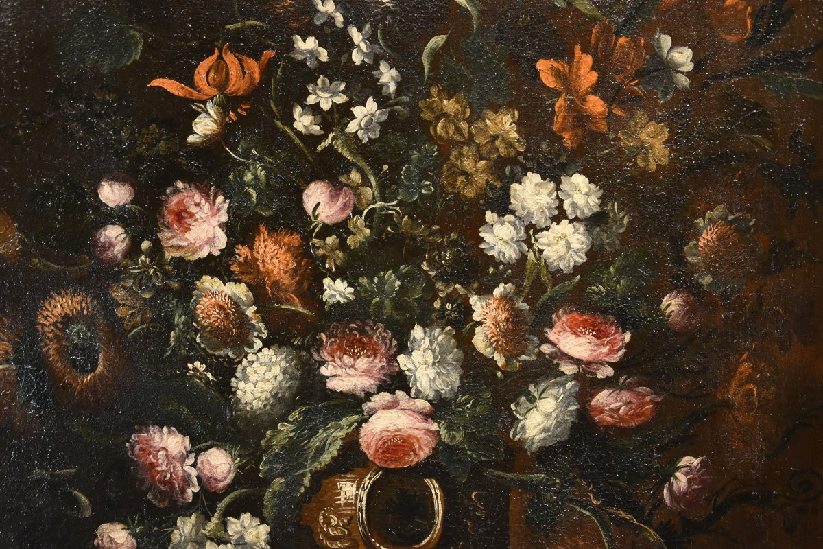 Andrea Scacciati (Florence 1642-1710), Composition De Fleurs Dans Un Vase En Relief (3 De 3)-photo-3