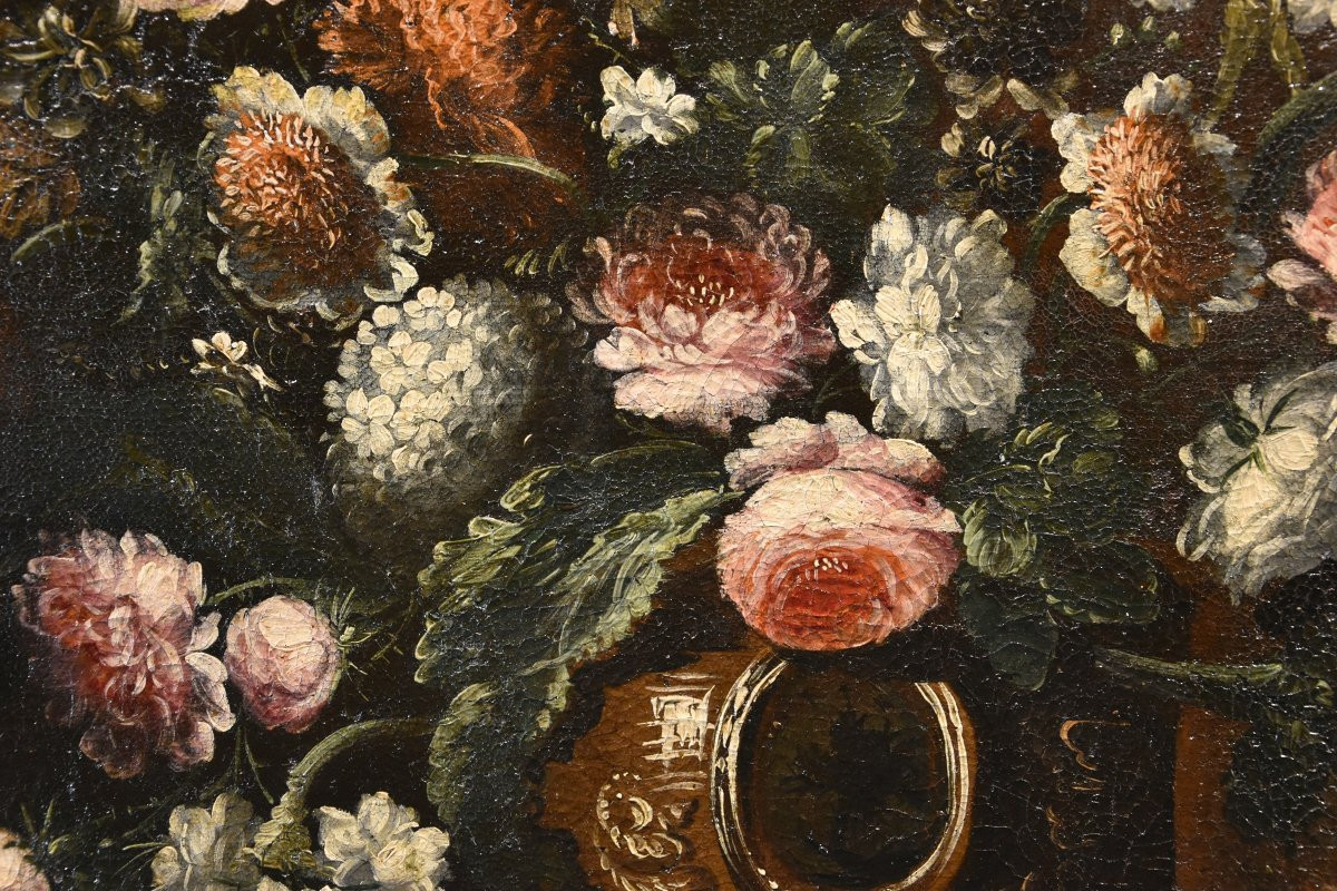 Andrea Scacciati (Florence 1642-1710), Composition De Fleurs Dans Un Vase En Relief (3 De 3)-photo-4