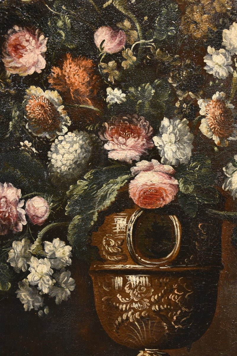 Andrea Scacciati (Florence 1642-1710), Composition De Fleurs Dans Un Vase En Relief (3 De 3)-photo-2