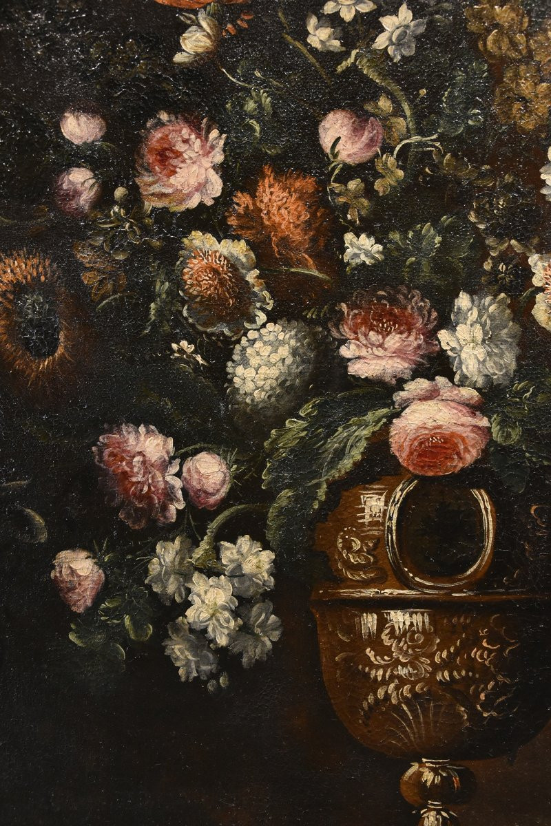 Andrea Scacciati (Florence 1642-1710), Composition De Fleurs Dans Un Vase En Relief (3 De 3)-photo-3