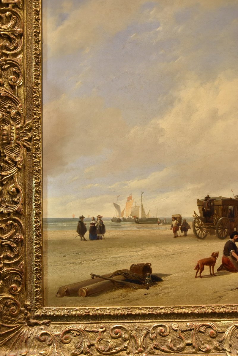 La Plage De Scheveningen, Hubertus Van Hove (la Haye, 1814 - Anvers, 1865) Signé-photo-2
