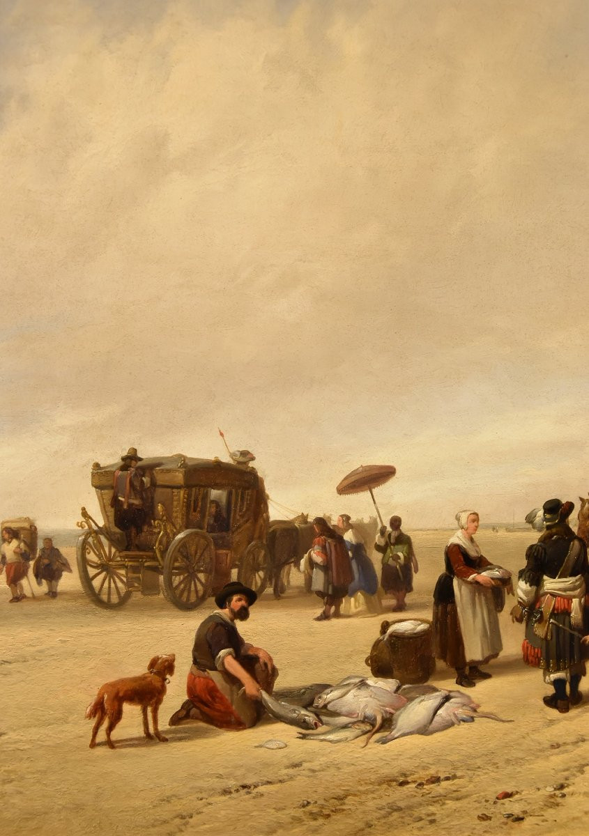 La Plage De Scheveningen, Hubertus Van Hove (la Haye, 1814 - Anvers, 1865) Signé-photo-4