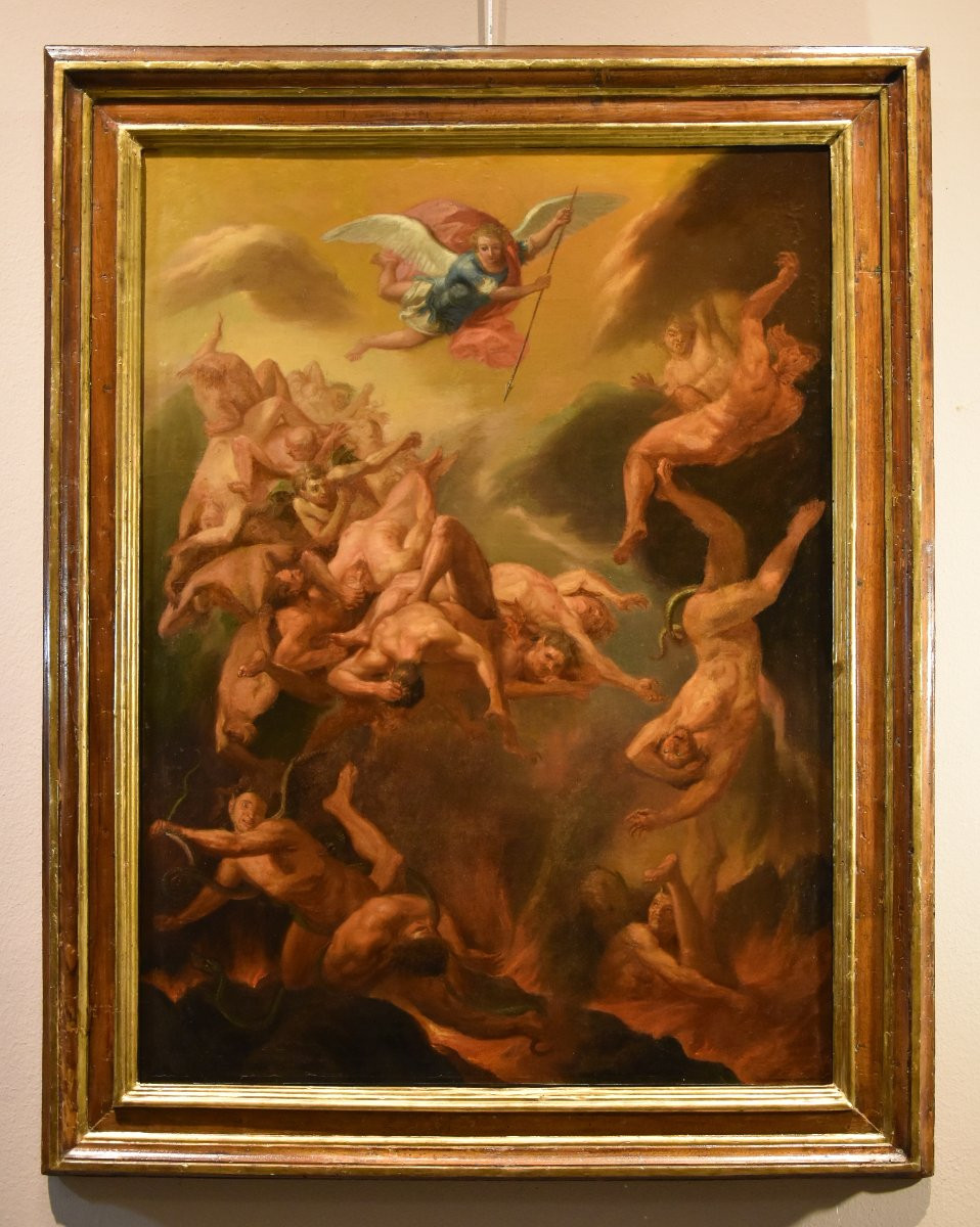 Saint Michel archange chassant les anges rebelles, École romaine XVIIe/XVIIIe siècle-photo-2