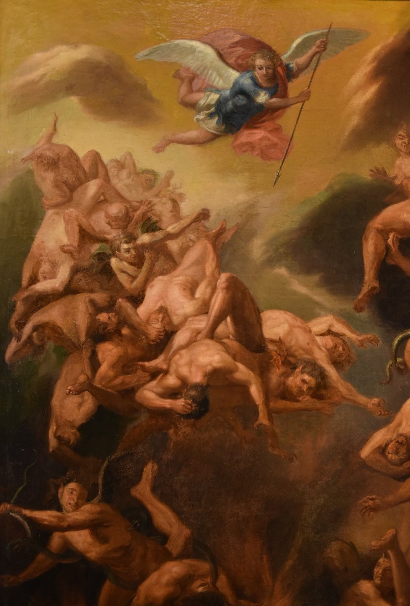Saint Michel archange chassant les anges rebelles, École romaine XVIIe/XVIIIe siècle-photo-4