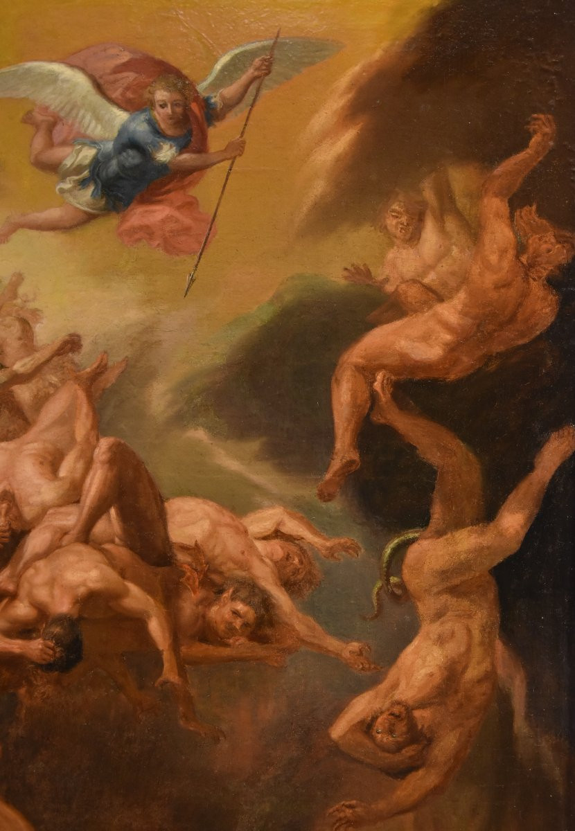 Saint Michel archange chassant les anges rebelles, École romaine XVIIe/XVIIIe siècle-photo-2