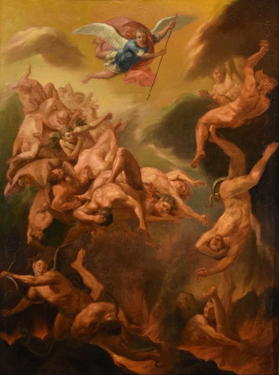 Saint Michel archange chassant les anges rebelles, École romaine XVIIe/XVIIIe siècle