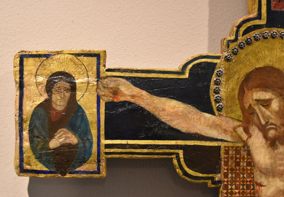 Antique Wooden Crucified Christ With God The Father, The Virgin And St. Joh-photo-4