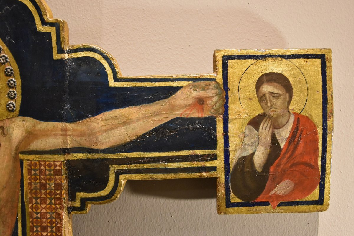 Antique Wooden Crucified Christ With God The Father, The Virgin And St. Joh-photo-1