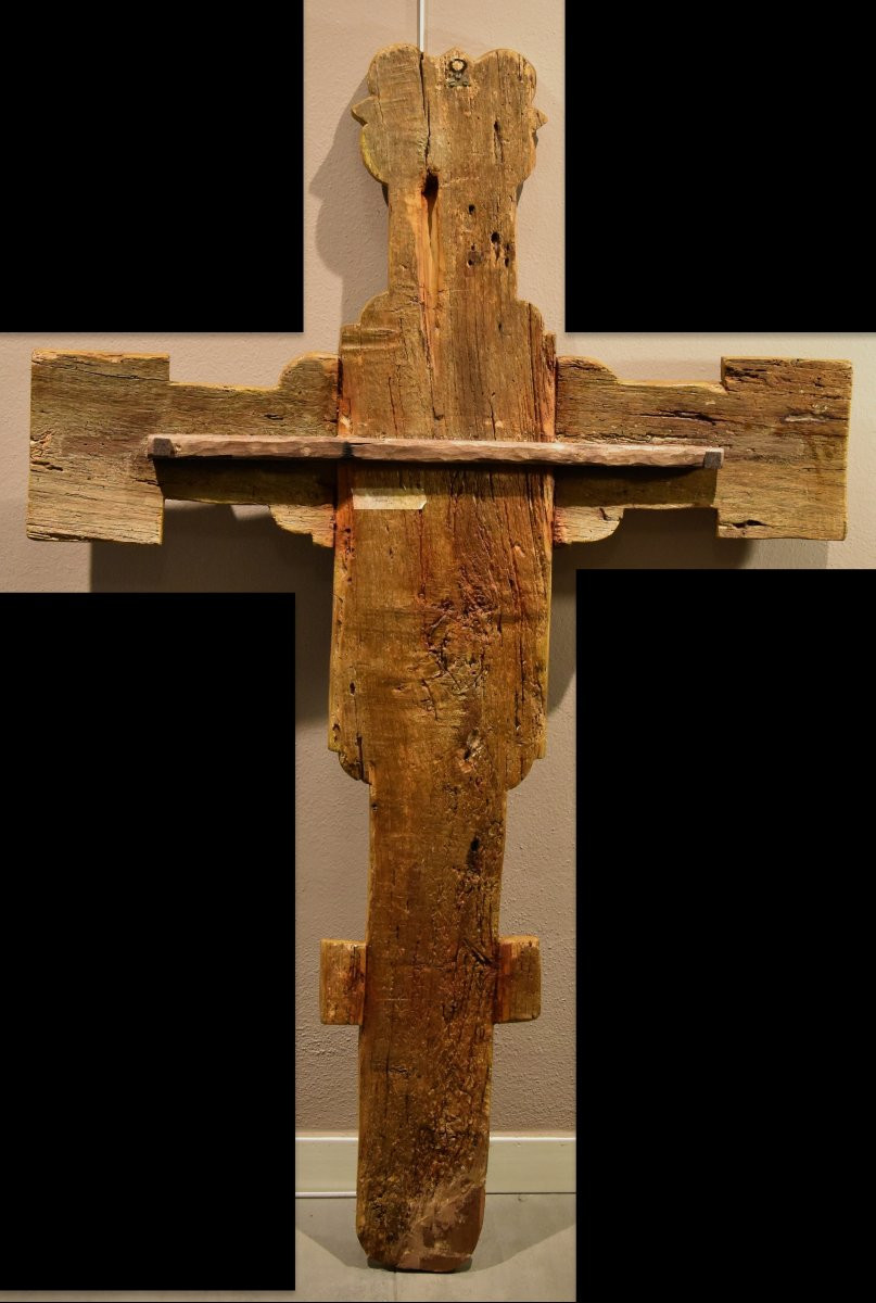 Antique Wooden Crucified Christ With God The Father, The Virgin And St. Joh-photo-7