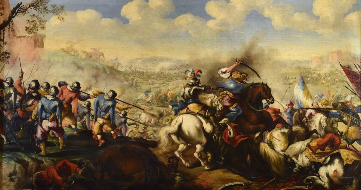 Bataille entre les cavaleries chrétienne et turque, Marzio Masturzo (Naples/Rome, XVIIe siècle)-photo-2