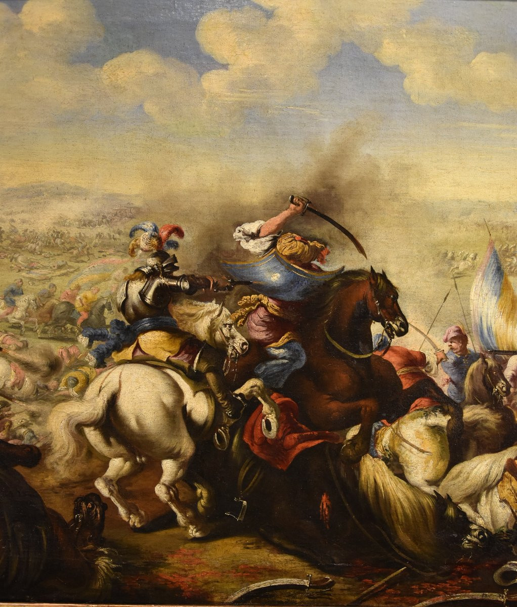Bataille entre les cavaleries chrétienne et turque, Marzio Masturzo (Naples/Rome, XVIIe siècle)-photo-2