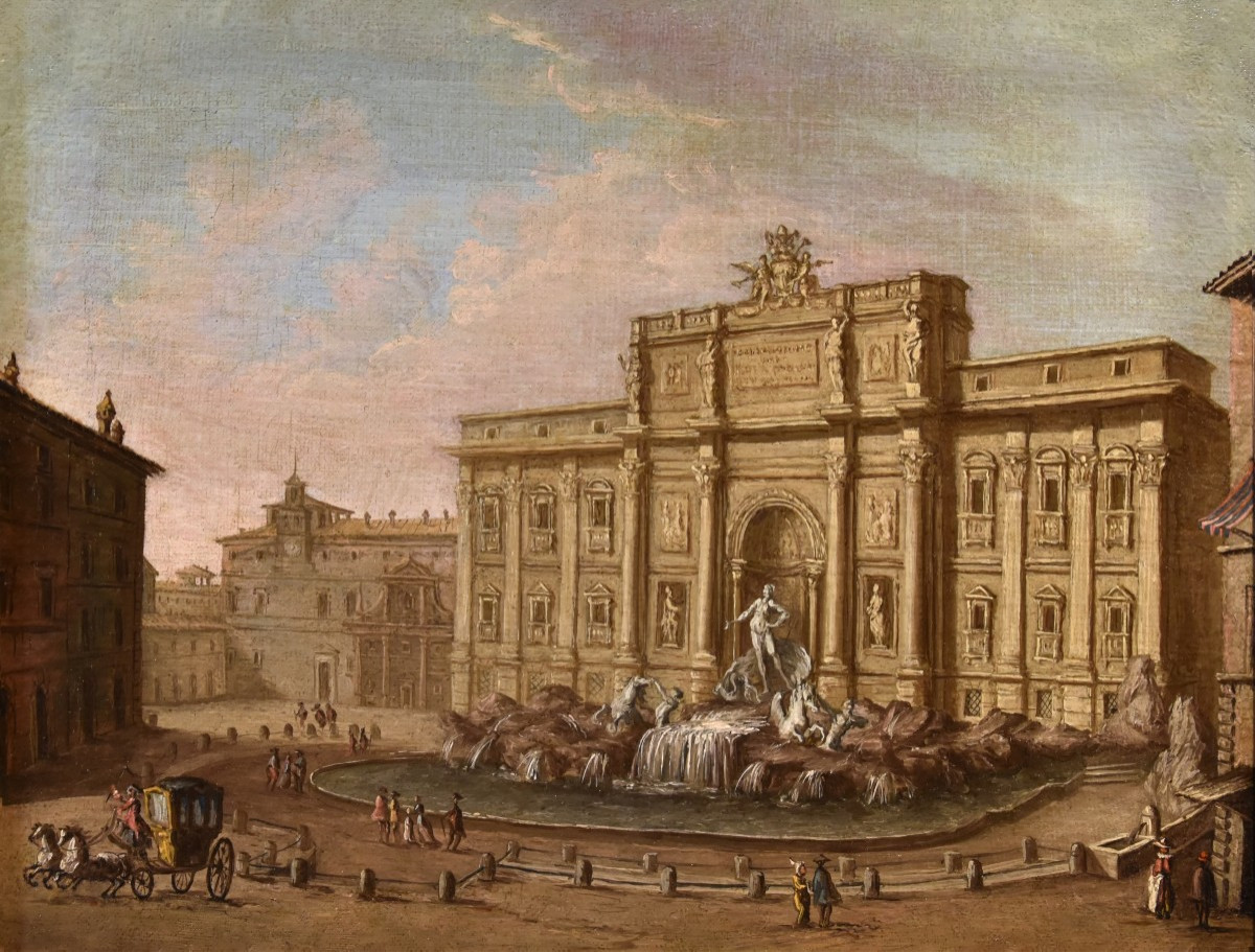 View Of Rome With The Trevi Fountain, Giovanni Giacomo Van Lint (rome 1723 - 1790) Attributed